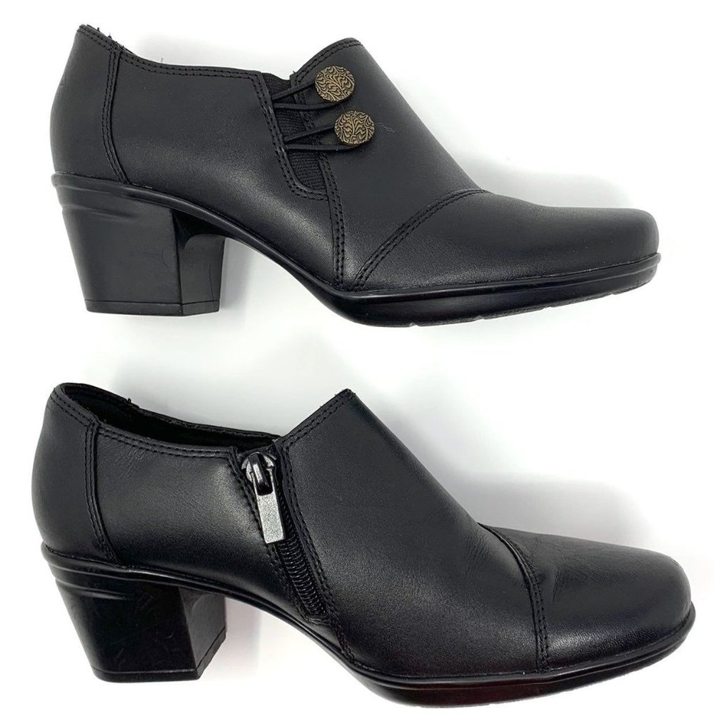 Clarks Collection 22545 Black Leather Side Button Side Zip Up Shooties Size 6 - Picture 6 of 9